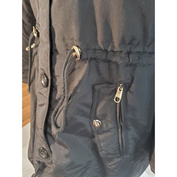Steve Madden Parka Black Faux Fur Trim And Lining Removable Hood Sz M Penny Lane - Picture 10 of 16
